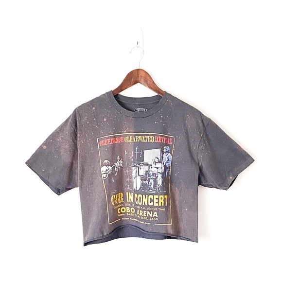 Creedence Clearwater Revival Tops - Creedence Clearwater Revival Bleached Out Detroit 1970 Raw Cropped Band Tee